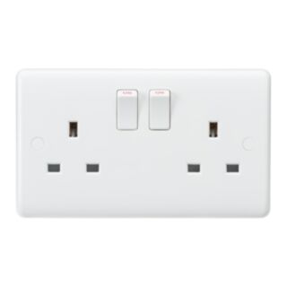 Knightsbridge Curved Edge Switched Socket Double Pole 2 Gang 13Amp White