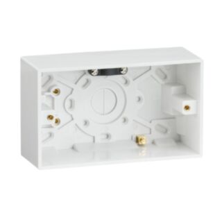 Knightsbridge Square Edge Pattress Box With Earth Terminal 2 Gang White 47mm