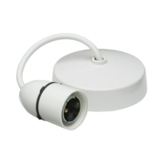 Knightsbridge Square Edge Pre-Wired T2 Ceiling Rose & Bayonet Lampholder With 150mm Flex 100W White