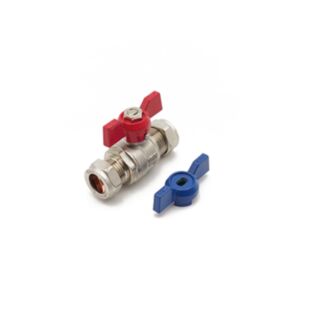 Lever Ball Valve With Butterfly Handle Red & Blue 22mm