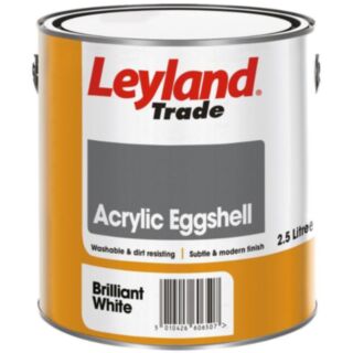 Leyland Trade Acrylic Eggshell Paint Brilliant White 2.5ltr