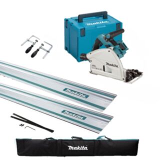 Makita DSP600ZJ Brushless Plunge Saw 165mm Body Only 18V Kit Includes x2 Guide Rails 1500mm, Rail Connectors, Clamp Set, Rail Holder & Case