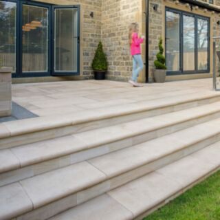 Marshalls Fairstone Sawn Versuro Bullnose Step Centre Stone Caramel Cream 50x350x560mm