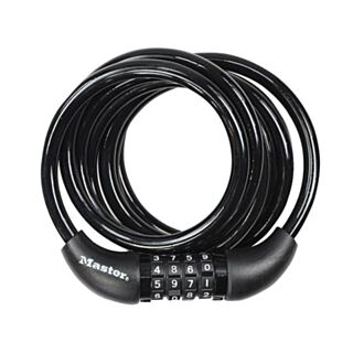 Master Lock® 4-Digit Self Coiling Cable Combination Padlock Black 8x1800mm