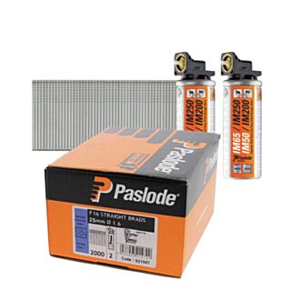 Paslode F16 Straight Brad Pack Electro Galvanized 1.6x25mm 2000pk (2x Gas Cells)