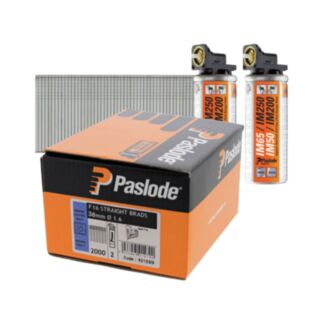 Paslode F16 Straight Brad Pack Electro Galvanized 1.6x38mm 2000pk With 2 x Gas Cells