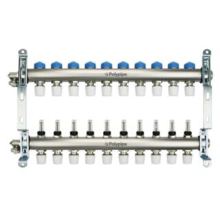 PolyPipe UFH Push-Fit Manifold 10 Port Stainless Steel 15mm