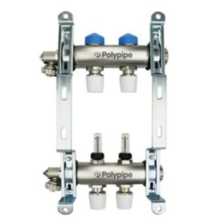 PolyPipe UFH Push-Fit Manifold 2 Port Stainless Steel 15mm
