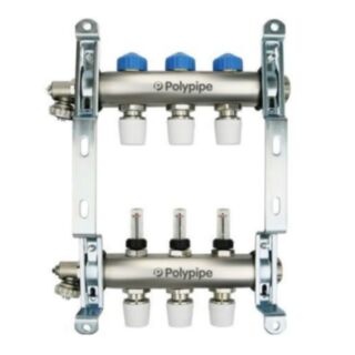 PolyPipe UFH Push-Fit Manifold 3 Port Stainless Steel 15mm