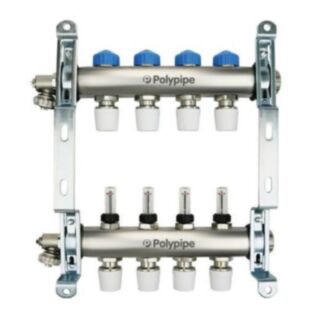 PolyPipe UFH Push-Fit Manifold 4 Port Stainless Steel 15mm