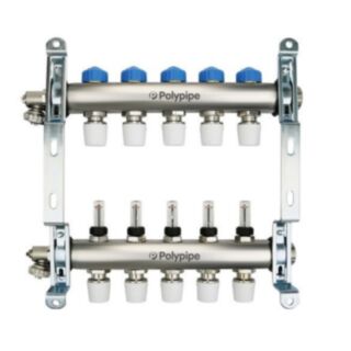 PolyPipe UFH Push-Fit Manifold 5 Port Stainless Steel 15mm