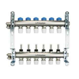 PolyPipe UFH Push-Fit Manifold 6 Port Stainless Steel 15mm