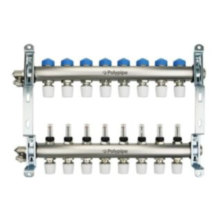PolyPipe UFH Push-Fit Manifold 8 Port Stainless Steel 15mm