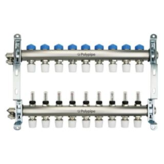 PolyPipe UFH Push-Fit Manifold 9 Port Stainless Steel 15mm