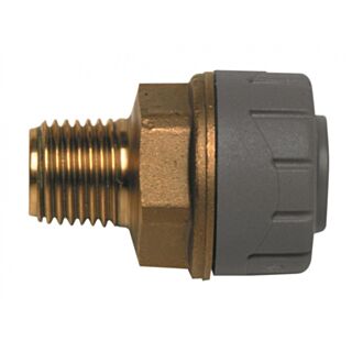 Polyplumb Push Fit To Male BSP Adaptor Brass 15mm x ½