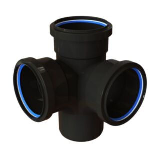 Polysoil 87.5° Corner Branch Triple Socket PVCu Black 110mm