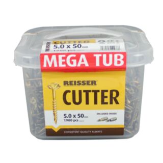 Reisser Cutter Woodscrews Countersunk Pozi Yellow Mega Tub 5.0x50mm 1900pk