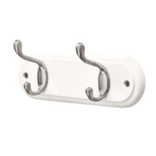 Select 2 Heavy Duty Hat & Coat Hooks Satin On Stepped Board White Pine