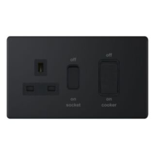Selectric 5M-PLUS 45Amp Cooker Switch With 13Amp Switched Socket Double Pole Matt Black With Black Insert
