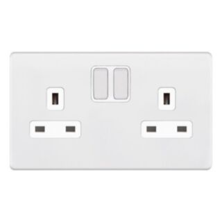 Selectric 5M-PLUS Switched Socket Single Pole 2 Gang 13Amp Matt White With White Insert
