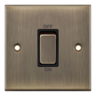 Selectric 5M Cooker Switch Double Pole 1 Gang 45Amp Antique Brass With Black Insert
