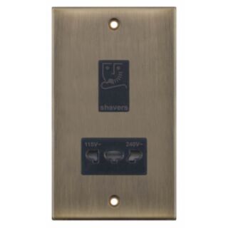 Selectric 5M Shaver Socket Unit Dual Voltage Outlet 115V & 230V Antique Brass With Black Insert
