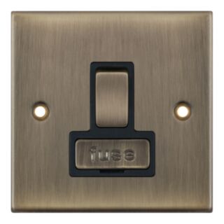 Selectric 5M Switched Fused Spur Unit Double Pole 13Amp Antique Brass With Black Insert