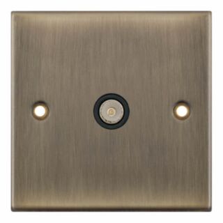 Selectric 5M TV/FM Coaxial Socket 1 Gang Antique Brass With Black Insert