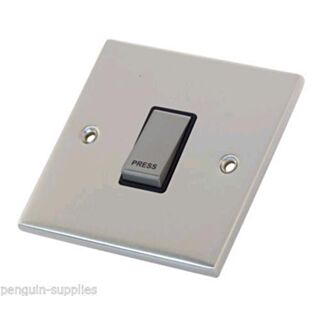 Selectric 5M PRESS Push Switch 1 Gang 10Amp Satin Chrome With Black Insert