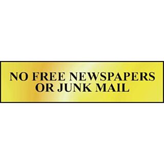 Spectrum Mini Sign 'No Free Newspaper Or Junk Mail' Polished Gold Effect 200x50mm