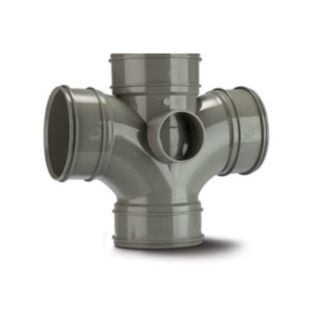 System 2000 PVCu 110mm 87.5° Double Branch Four Socket Solvent Grey