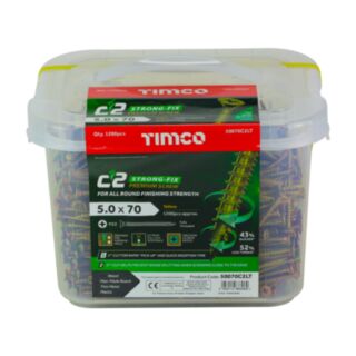 TIMCO C2 Strong-Fix Premium Multi-Purpose Screws Double Countersunk Yellow Mega Tub 5.0x70mm 1200pk