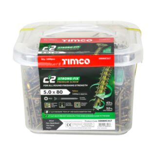 TIMCO C2 Strong-Fix Premium Multi-Purpose Screws Double Countersunk Yellow Mega Tub 5.0x80mm 1000pk