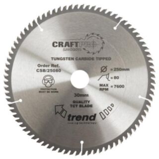 trend® CraftPro Circular Saw Blade For Wood 250x30mm Kerf 2.8mm 80T