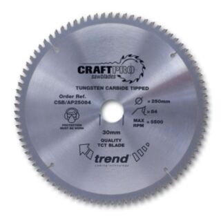trend® CraftPro Circular Saw Blade For Aluminium & Plastic 250x30mm Kerf 3.0mm 84T