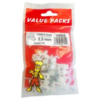 Fastpak Value Pack Cable Clip Twin & Earth Flat White 2.5mm 30pk 
