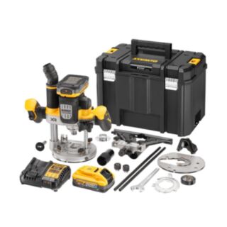 DeWALT Cordless XR Brushless Plunge Router 2 x 5.0Ah Lithium Ion Batteries With Charger & Accessories ½ 18V