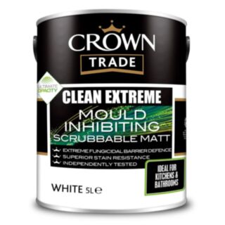 Crown Trade Clean Extreme Mould Inhibiting Scrubbable Paint Matt White 5ltr