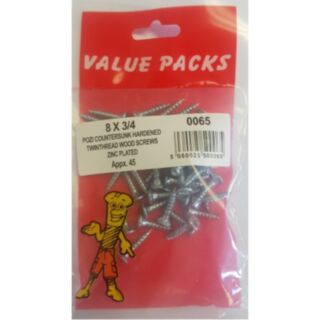 Fastpak Value Pack Twinthread Woodscrews Countersunk Zinc 4.0x20mm (No.8 x ¾) 45pk