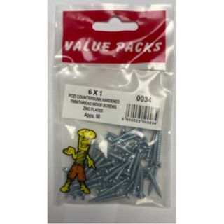 Fastpak Value Pack Twinthread Woodscrews Countersunk Zinc 3.5x25mm (No.6 x 1) 50pk