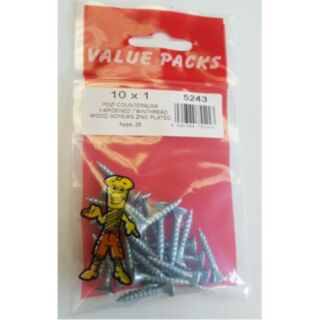 Fastpak Value Pack Twinthread Woodscrews Countersunk Zinc 5.0x25mm (No.10 x 1) 25pk