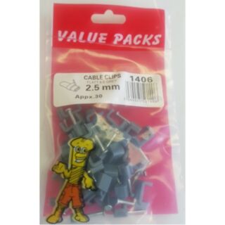 Fastpak Value Pack Cable Clip Twin & Earth Flat Grey 2.5mm 30pk 
