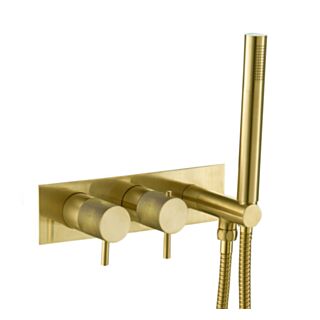 JTP Vos Thermostatic Concealed Dual Control Dual Outlet Shower Valve Handset Brushed Brass