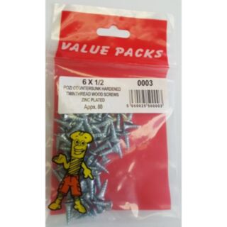 Fastpak Value Pack Twinthread Woodscrews Countersunk Zinc 3.5x12mm (No.6 x ½) 80pk