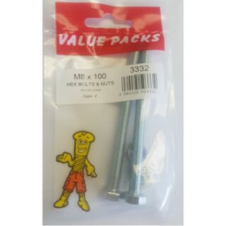 Fastpak Value Pack Hex Head Bolts & Hex Nuts Zinc M8 x 100mm 2pk