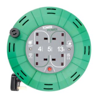 Tower Power 4 Gang Extension Cable Cassette Reel 13Amp 240V 1.25mm² x 5mtr