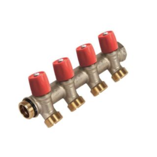Henco 4 Port Manifold With Valve, Eurocone Connection & O Ring Brass Red ¾ x 45x75x190mm