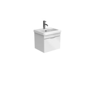 Saneux Indigo Wall Mounted One Drawer Vanity Unit With 1 Tap Hole Wash Basin Gloss White 400x500mm