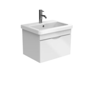 Saneux Indigo Wall Mounted One Drawer Vanity Unit Gloss White 600mm