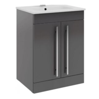 Kartell K-Vit Purity Floor Standing Two Door Vanity Unit Gloss Storm Grey 450x600x855mm